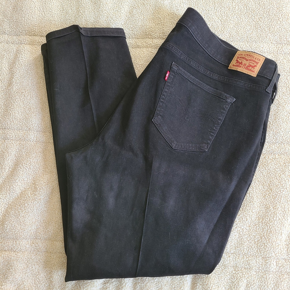 Levis Jeans Womens 24W Plus Black Denim 414 Classic Straight High Rise Stretch